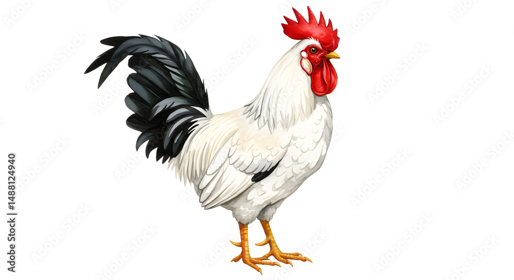 Fototapeta premium Rooster Portrait: A detailed, vibrant portrait of a proud rooster, showcasing its distinct red comb, sharp beak, and colorful plumage.