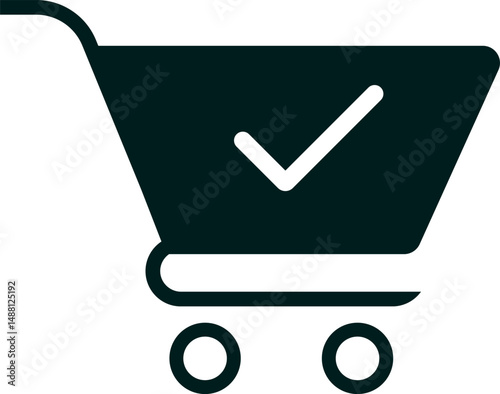 Shopping cart with check mark icon. basket symbol. Buy on market or supermarket. shopping basket
