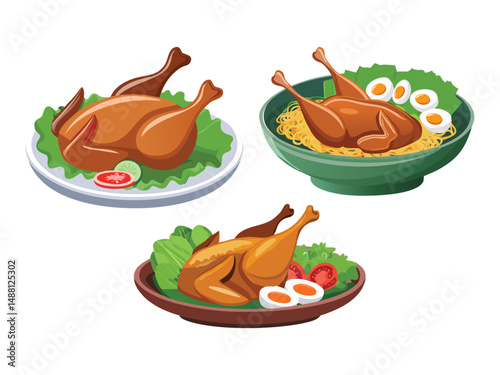 vector illustration of an Indonesian food Bebek Goreng (Fried Duck)