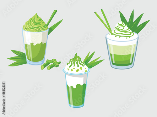 vector illustration of an Indonesian food Cendol Dawet (Iced Coconut Milk Drink with Green Rice Flour Jelly)