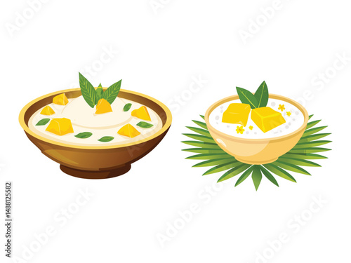 vector illustration of an Indonesian food Es Doger (Sweet Coconut Milk Dessert with Fermented Cassava)