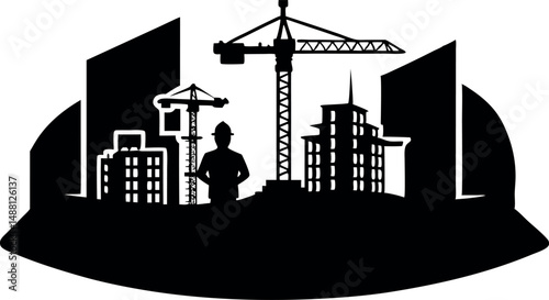 silhouette of a girl with a house real estate constraction city skyland silhouette