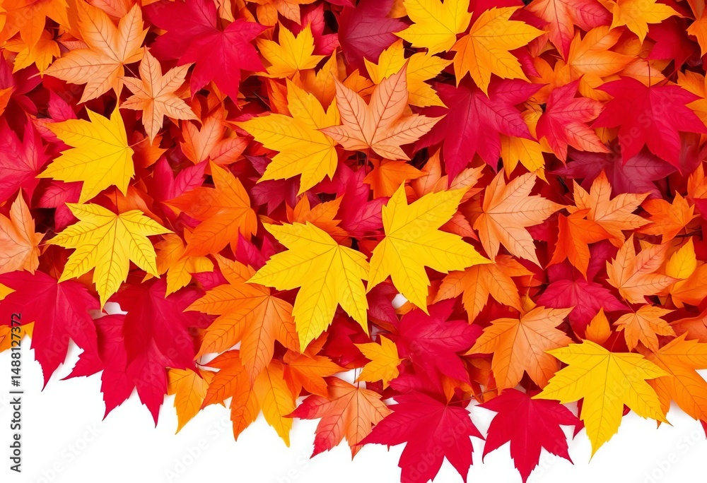 A vibrant pile of autumn leaves in reds, oranges, and yellows, isolated on white, fall photography, maple leaves A vibrant pile of autumn leaves in reds, oranges, and yellows, isolated on white, fall photography, maple leaves
