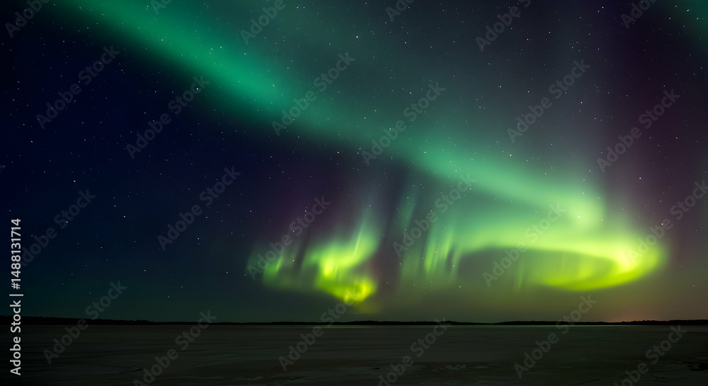 Fototapeta premium aurora borealis, northern lights, aurora, Aurora Borealis over Frozen Lake