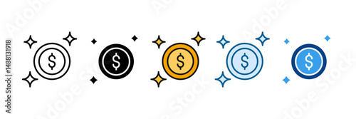 Gold Coin Icon Set Multiple Style Collection