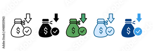 Dividend Check Icon Set Multiple Style Collection