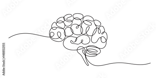 Single Line Drawing of a Human Brain, Continuous Line Drawings of the Human Brain, Abstract One Line Drawing of a Human Brain