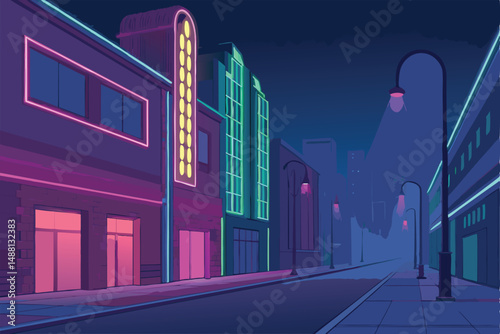 Neon-lit street scene at night, showcasing a bustling food truck, offering late-night meals.  Focus on vibrant colors and urban atmosphere.