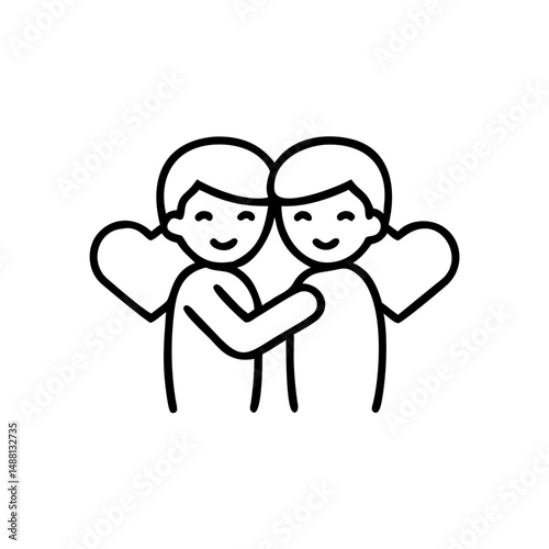 Two teens hugging icon, emotional support and bonding, mental health in teenagers