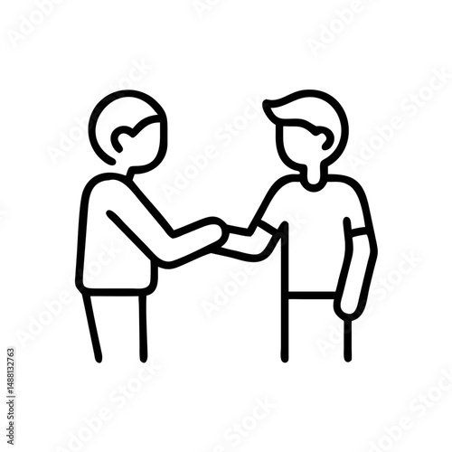 Teen shaking hands with adult as gesture of trust on minimal white background