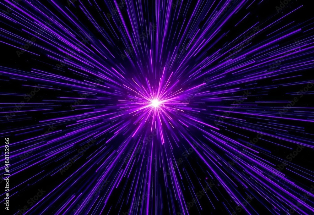Abstract cosmic explosion; vibrant purple streaks radiate from a bright star against a black backdrop, mystical, dark Abstract cosmic explosion; vibrant purple streaks radiate from a bright star against a black backdrop, mystical, dark