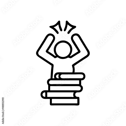 Person overwhelmed by stacked books icon, academic stress, mental health in teenagers