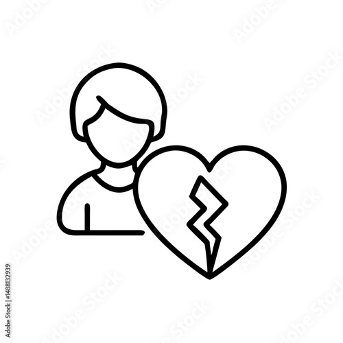 Teen with broken heart symbol, heartbreak and sadness, mental health in teenagers
