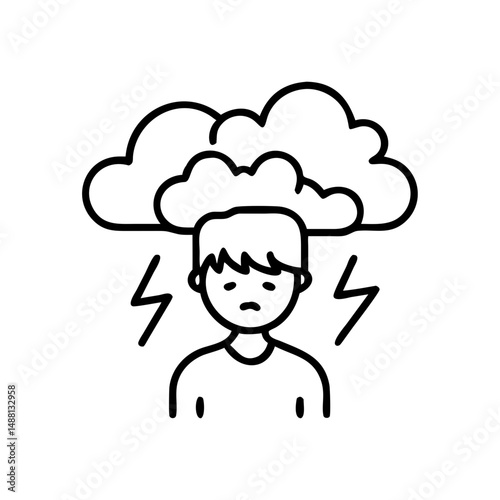 Teen under storm cloud and lightning symbolizing anxiety and emotional turmoil