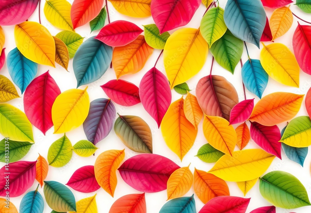 Naklejka premium Abstract colorful leaf pattern, vibrant spring foliage on white , botanical, design