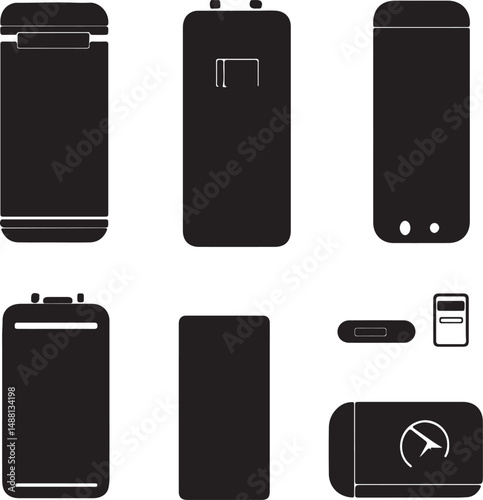 Black and White Vector Illustration of Water Heaters: A Collection of Tank and Tankless Water Heater Silhouettes for Plumbing and Home Improvement