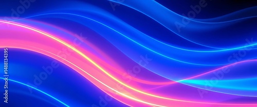 Abstract blue wave, glowing neon texture Smooth curves, futuristic design, abstract, backdrop