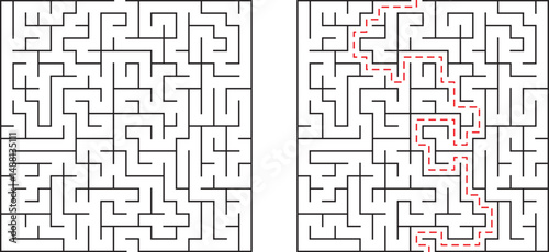 A complex maze illustration featuring two different perspectives on navigational pathways