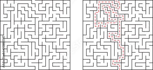 Complex maze with solution shown illustrating strategy and problem solving capabilities concept