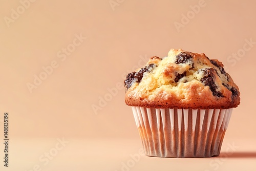 Delicious chocolate chip muffin close up