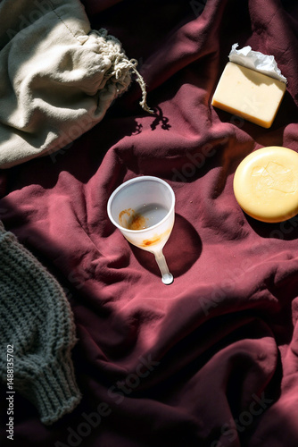 Flatlay of coffee, cookies, and knitwear