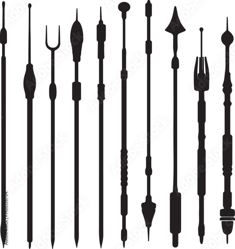 Silhouette Vector Art: Collection of Fantasy Staffs, Magic Wands, Scepters, and Ornate Rods for Game Design and Illustration Assets