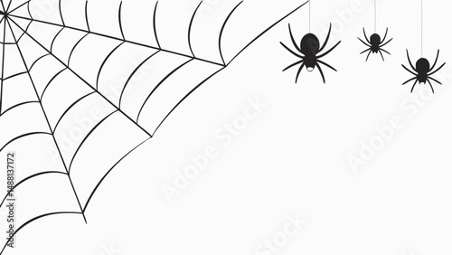 Halloween Tropics, Black Spiderwebs and Spiders on Clean White Background