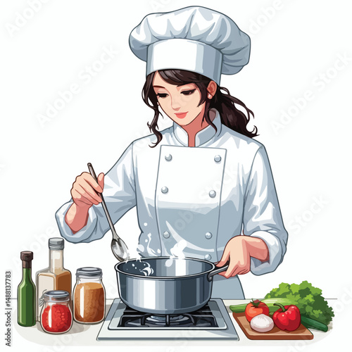 female chef is cooking