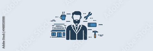Small business owner icon with tools and office items – Ideal for entrepreneurship content, startup materials, or business resources