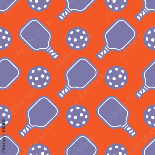 Pickle ball seamless pattern with Summer sport repeat background. Vector paddle and ball print, wallpaper, textile, fabric, package design, wrapping paper with pickle ball illustration