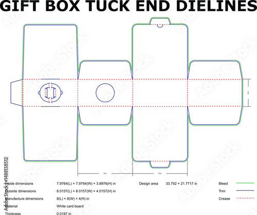 Vector diagram of a tuck end gift box die cut template for packaging design