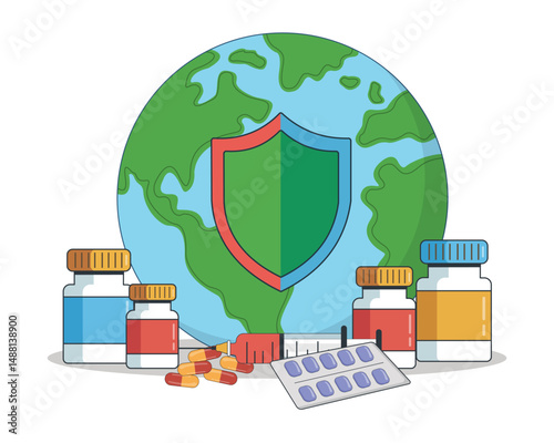 immune system vaccination Vaccine bottles and syringes   vector illustration