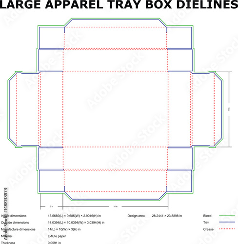 Large Apparel Tray Box Dieline Vector Template for Product Packaging Design