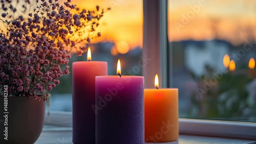 burning candle on a wooden table