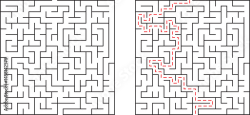 Maze illustration showing complexity and solution path in black and white