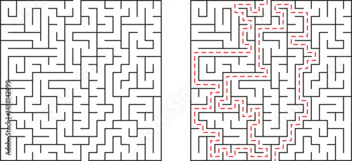 Complex maze showing the solution path through a difficult puzzle in black and white