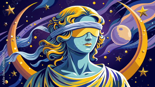 very Beautiful A statue of Clotheis, blindfolded by lunar veils, hearing only the whispers of stars