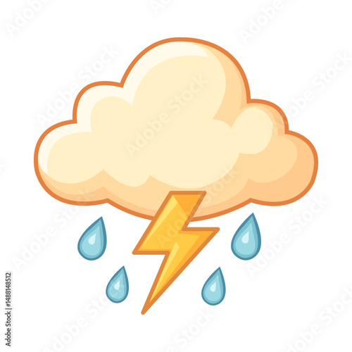 Cartoon Thunderstorm Cloud with Lightning and Raindrops