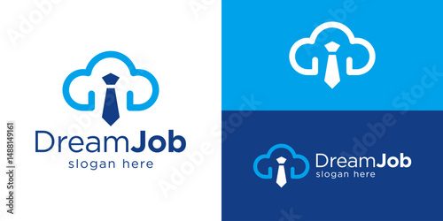 Creative simple dream job logo template. Abstract cloud with tie from worker symbol for Cloud job logo design vector illustration.