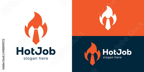 Creative simple hot job logo template. Fire with tie from work symbol for Worker spirit energy logo design vector illustration.