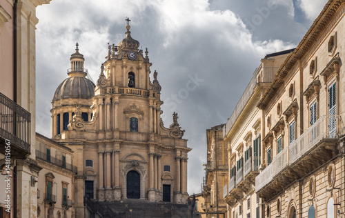 Majestic Duomo Di San Giorgio in Ragusa Soars Against a Cloudy Sicilian Sky, Italy
