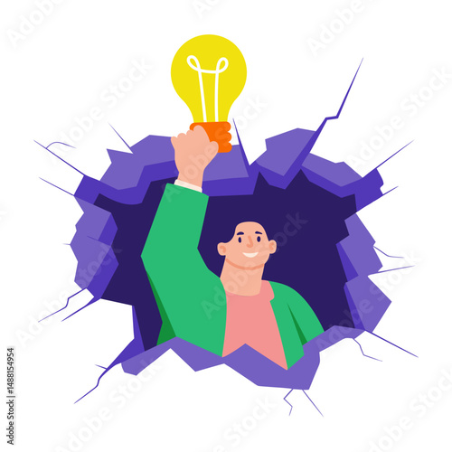 A flat style illustration of breakthrough idea