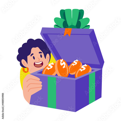 A flat style illustration showing a person received money reward