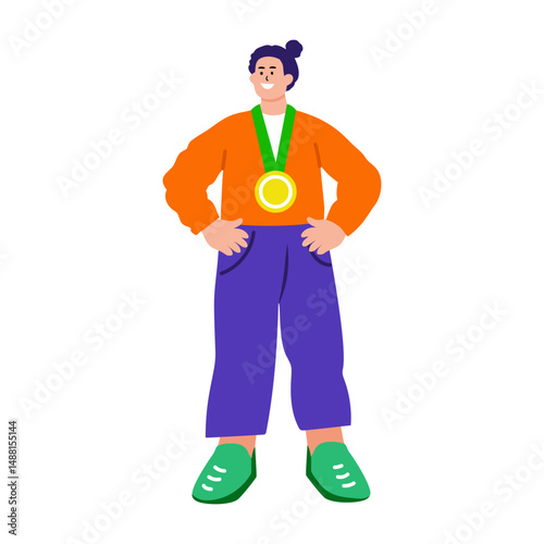 A flat style illustration showing a medalist
