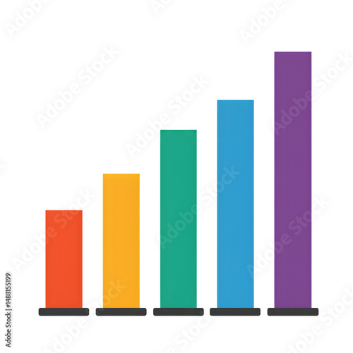 Free Download A multicolored bar chart with five vertical bars indicating varied data in a sleek, flat style, isolated on white or transparent background. PNG - GFXLoad
