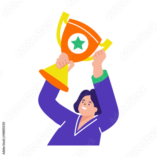 A flat style illustration of winning trophy