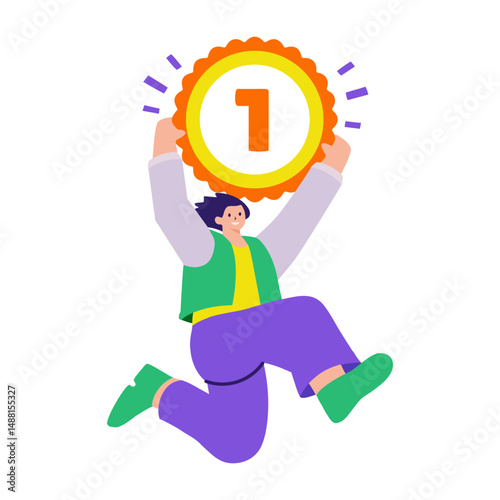 A flat style illustration showing a person got first position