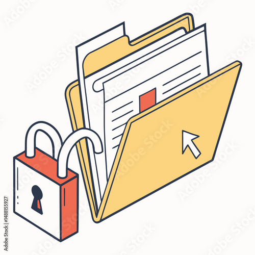 Secure data folder icon, professional cutout, transparent background
