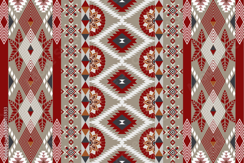 red and white  Ikat rug ethnic art seamless pattern traditional and modern style wallpaper, set, geometric, oriental, fabric, clothing, print, ornament, Aztec geometric, furniture