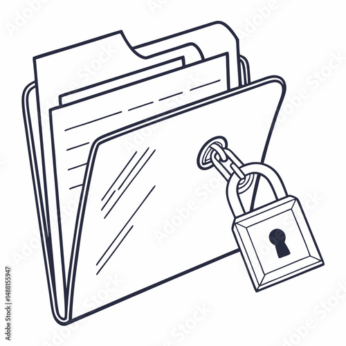 Secured digital file folder icon, isolated cutout, transparent background